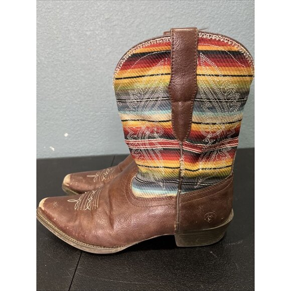 Ariat Boots Kids Youth Sz 3 Brown Leather Circuit Feather Cowboy Southwestern - Picture 4 of 8